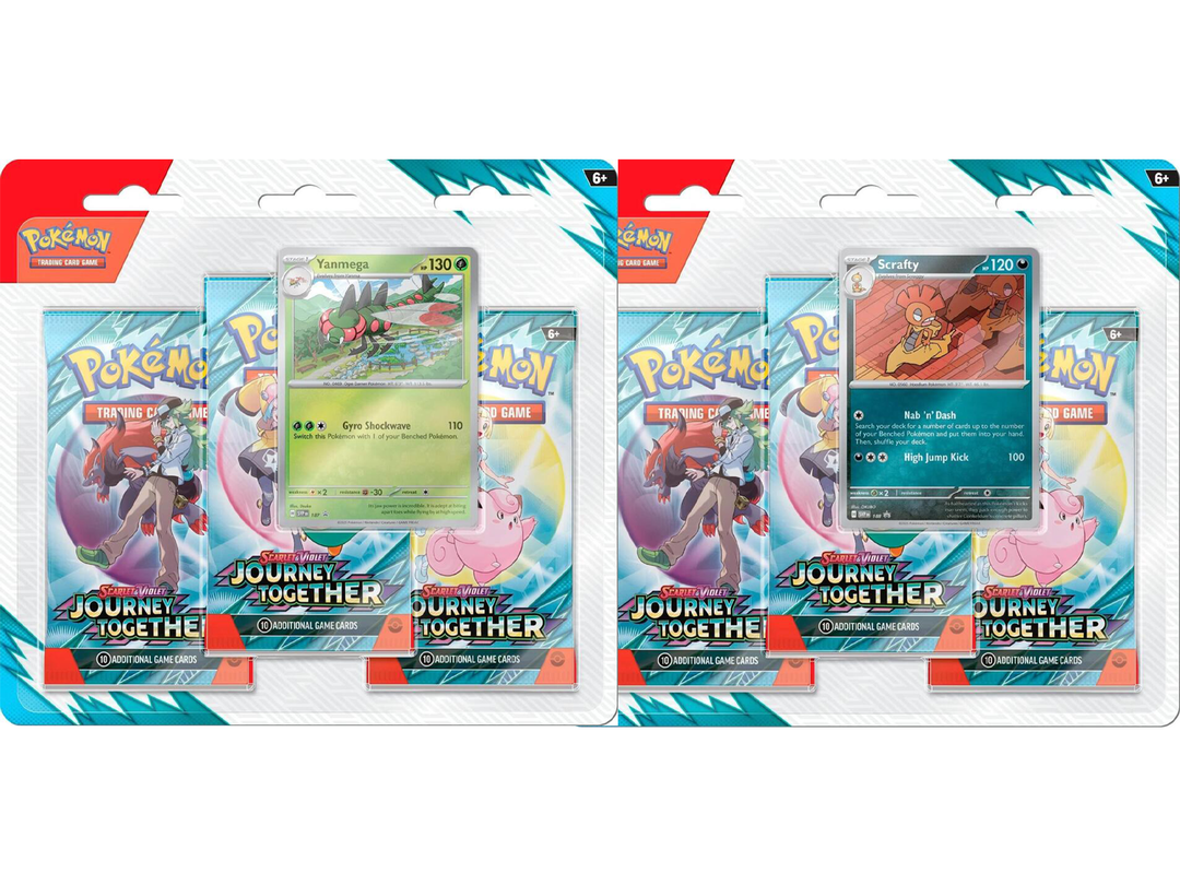 Pokemon Cards SV9: Journey Together 3 Pack Blister Set of 2 Scrafty & Yanmega