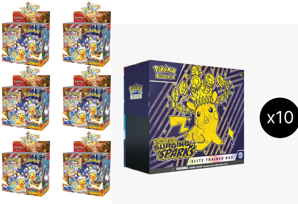 Pokemon Scarlet and Violet 8 (SV08) Surging Sparks - CASES (Booster box case AND ETB Case) Bundle