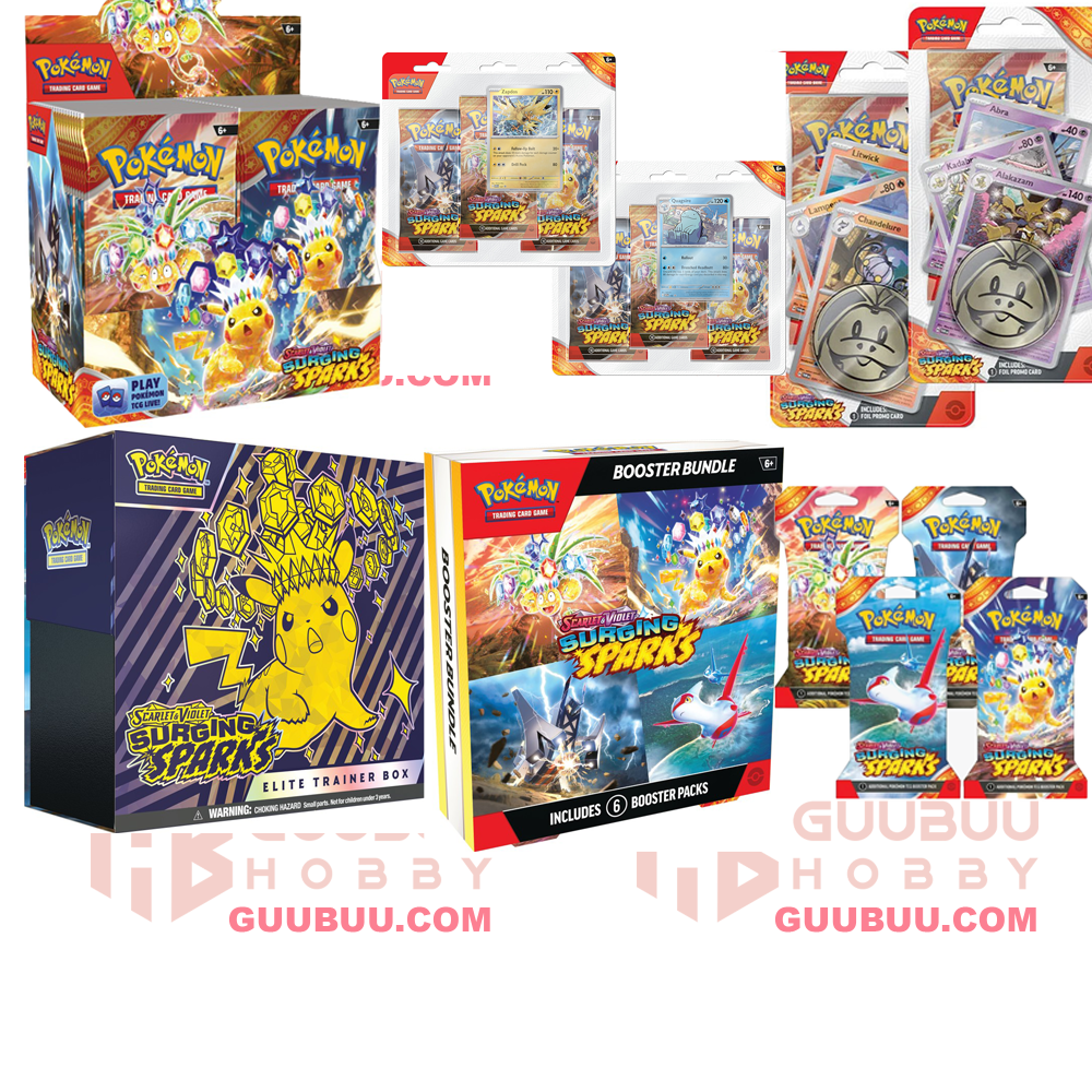 Pokemon Scarlet and Violet 8 (SV08) Surging Sparks - ALL IN ONE Bundle GuuBuu Hobby Pokemon Scarlet and Violet 8 (SV08) Surging Sparks - ALL IN ONE Bundle GuuBuu Hobby