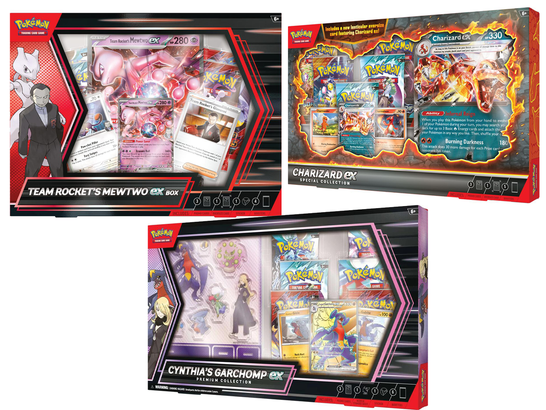 Pokemon TCG: Bundle ex Boxes: Team Rocket's Mewtwo - Charizard - Cynthia's Garchomp