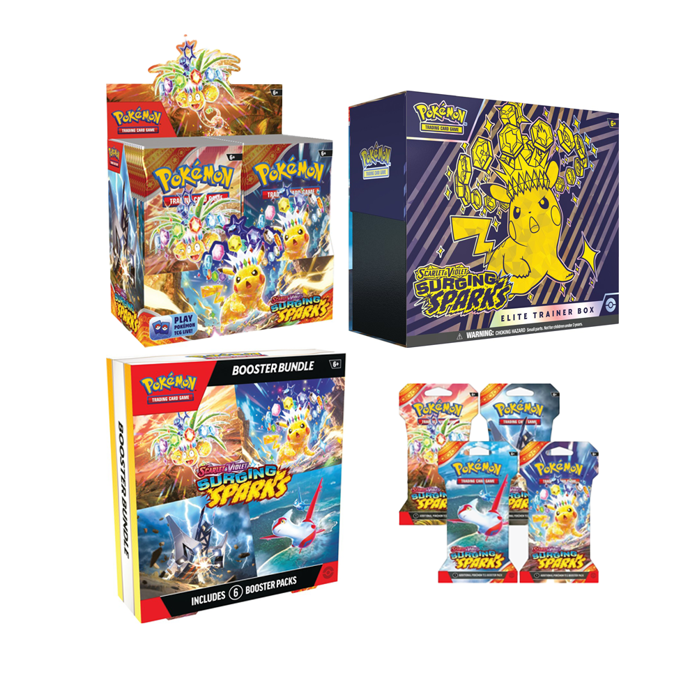 Pokemon Scarlet and Violet 8 (SV08) Surging Sparks - TOP 4 PRODUCTS Bundle - BEST DEAL