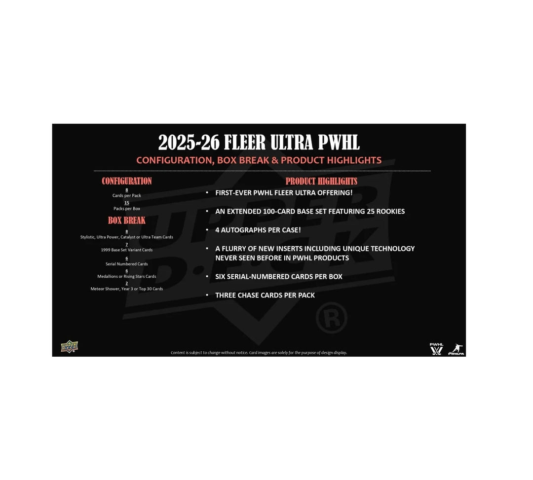 2026 Upper Deck Fleer Ultra PWHL Hockey Hobby 10-Box Case